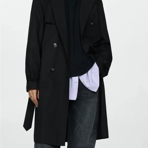 MANGO Classic Trench Coat. Color Black, size XS. NEW